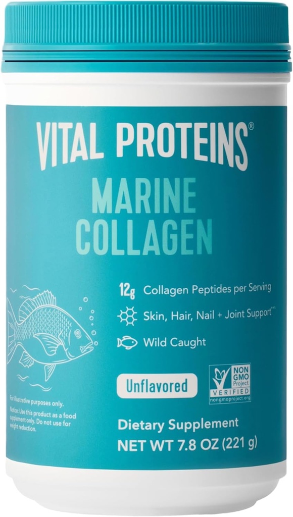 Vital Proteins Marine Collagen Can Toz Supplement for Skin Hair Nail Joint - Hydrolyzed Collagen - hizmet başına 12g - 7.8 oz Canister
