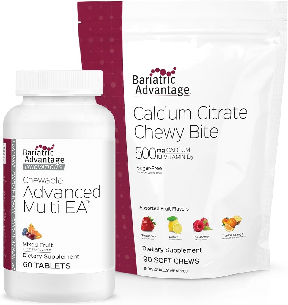 Bariatrik Avantajı Demirsiz Gelişmiş Çok EA - Karma Meyve, 60 Kont ve Kalsiyum Citrate Chewy Bites 500 mg - Assorted Fruit Flavor, 90 Kont Kont Kont
