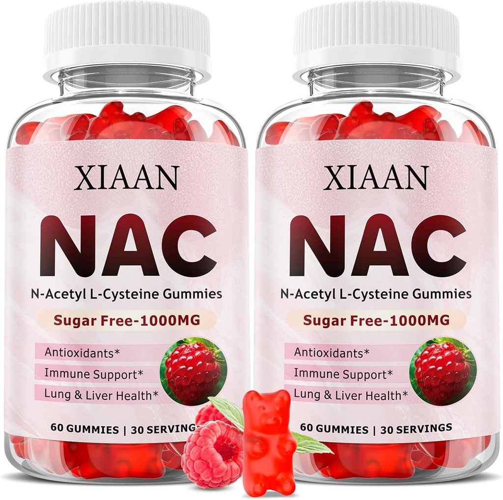 Çocuklar ve Yetişkinler için NAC Gummies, N Acetyl Cysteine 1000 mg NAC Supplement for Antioksis & Immune Support, Lung & Liver Health, Raspberry Flavor 120