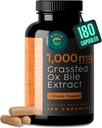 Grass-Fed Ox Bile Extract 1000mg Bile Salts Συμπληρώματα με Μαύρο Πιπέρι. Υποστηρίζει την Πειθαρχική Υγεία - 180 Μέτρα