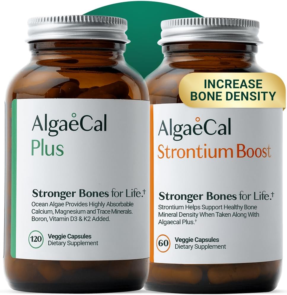 AlgaeCal - Bone Builder Pack for Bone Mechanic Art, Klinik olarak Desteklenen Plant Tabanlı Gıda Supplement & Strontium, Vitamins K2 (100 mg), D3 (1600 IU), Magnezyum & 16 Temel besinler
