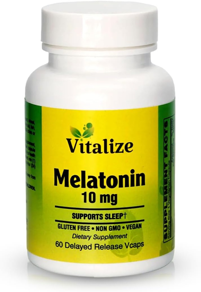 Vitalize Sleep Support: 10 mg Melatonin & Vitamin B6 Geliştirilen Formula | Hızlı Aborps | Deep Sleep & Immune Boost | Vegan, Gluten-Free, Non-GMO (60 Count)
