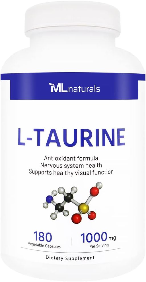 ML Naturals L- Taurin 1000 mg 180 Καψάκια Φυτικών. 99, 9% Καθαρότητα L- Taurin. Υγιεινή & Αντιοξειδωτική υποστήριξη νευρικού συστήματος, NSF-Certified & cGMP-Compliant.