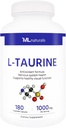 ML Naturals L-Taurine 1000 mg 180 Sebze Kapsülleri.% 99.9 Lu-Taurine. Nervous System Health & Antioxy Support, NSF-Cerated & cGMP-Compliant.