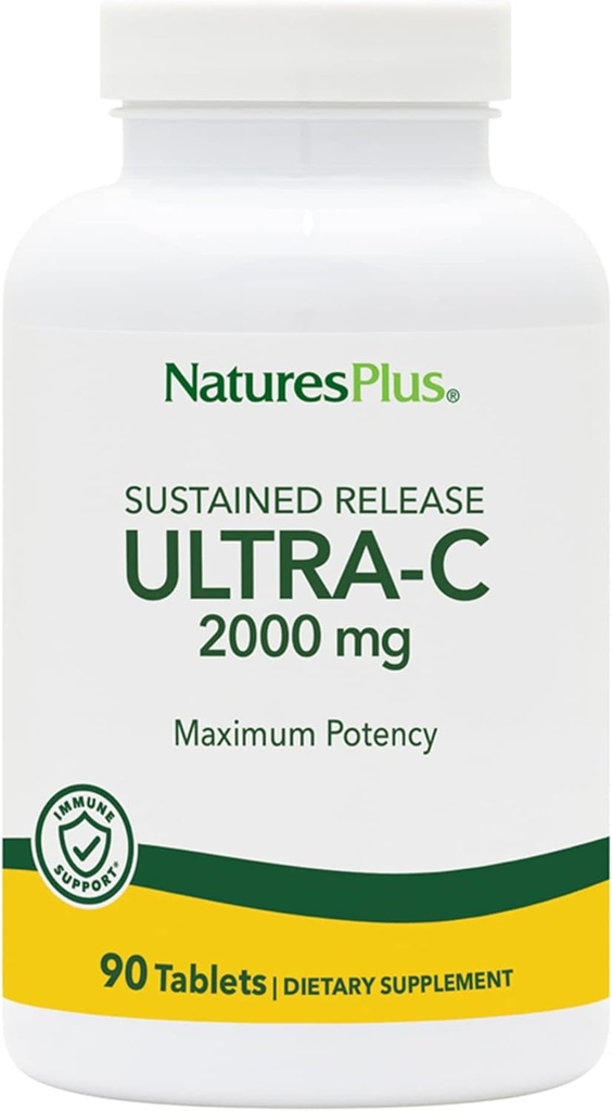 Natures Plus Ultra C W/Rose HIPS, Sustained salıverildi - 2000 mg, 90 Vejetaryen Tabletler - maksimum Potency Immune Support, Antioxy - Free-Radical Defense - Gluten-Free - 90 Servisler