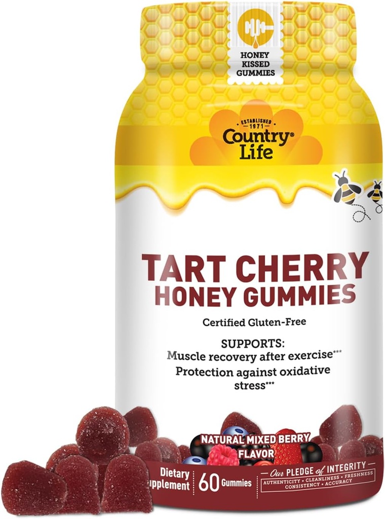 Ülke Life® Tart Cherry Honey Gummies - Non-GMO - Sertifikalı Gluten Free - AVA tarafından sertifikalı Vejetaryen - Egzersizden Sonra Destek Kas Kurtarması