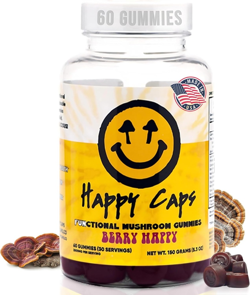 Lions Mane Mushroom Gummies for Relaxation & Wellness Organik Fonksiyonel Mushroom Mix with Turkey Tail, Reishi, Chaga & Cordyceps - Immune Support - Vegan Supplement - 60 Berry Gummies