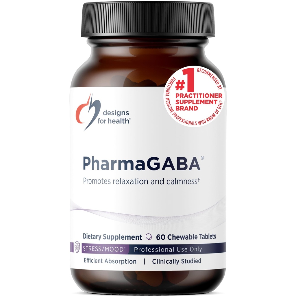 Health PharmaGABA Chewable Supplement için tasarımlar - 200 mg Bio available GABA Supplement for Stress, Mood, Immune Health & Sleep Support - Vegan, Gluten Free & Non-GMO (60 Tablet)