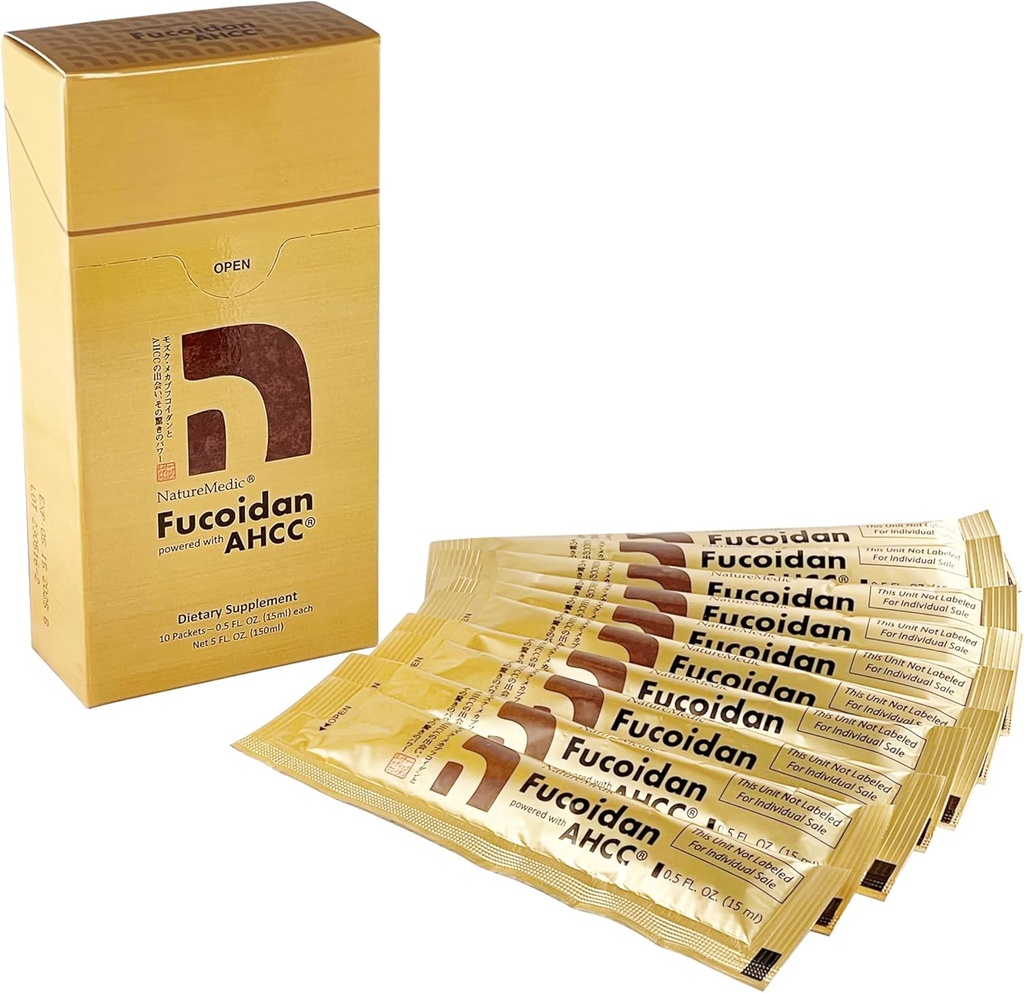 Fucoidan Powered with AHCC® Brown Seaweed Immunity Supplement with High Purity Organic Mekabu Mozuku Agaricus 10 συμπυκνωμένα πακέτα υγρών εκχυλισμάτων Made in Japan