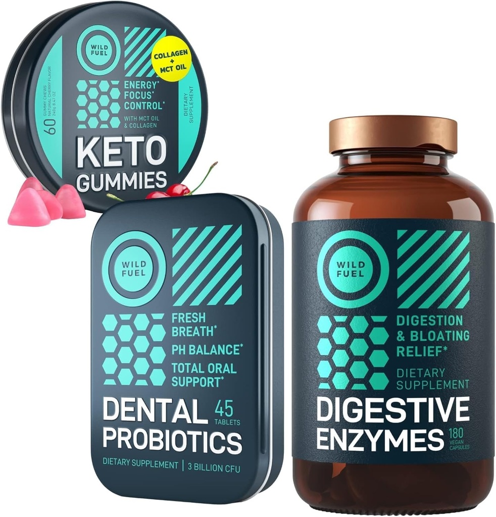 Οδοντιατρικά προβιοτικά WILD FUEL, Keto Gummies με MCT Oil και Digestive Enzymes Bundle