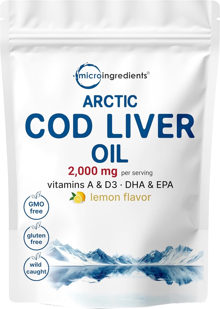 Cod Liver Oil 2,000mg Per Serving, 360 Softgels | Burpless Lemon Flavored – Rich in Omega 3, Vitamins A & D3, EPA, DHA | Wild Caught Arctic Deep Sea Fish | Heart, Brain, & Immune Supplement