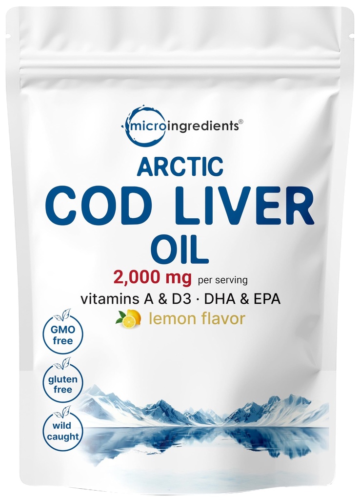 Cod Liver Oil 2,000mg Per Servis, 360 Softgels | Burpless Lemon Flavored – Omega 3, Vitamin A & D3, EPA, DHA | Wild Caught Arctic Deep Sea Fish | Heart, Brain, & Immune Supplement