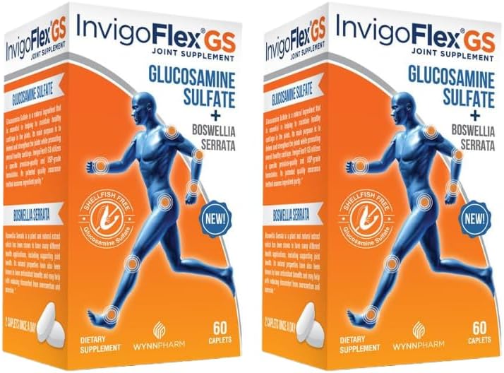 INVIGOFLEX Γλυκοζαμίνη Sulfate (Shellfish Free, Sodium Free & Vegetarian Safe) Μη ΓΤΟ, Γλουτένη Χωρίς - με Boswellia Serrata - Premium Joint Supplement GS - 2 Pack