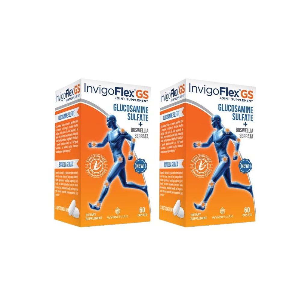 INVIGOFLEX Glucosamine Sulfate (Shellfish Free, sodyum Free & Vegetarian Safe) GMO, Gluten Free - Boswellia Serrata ile - Premium Ortak Supplement GS - 2 Pack