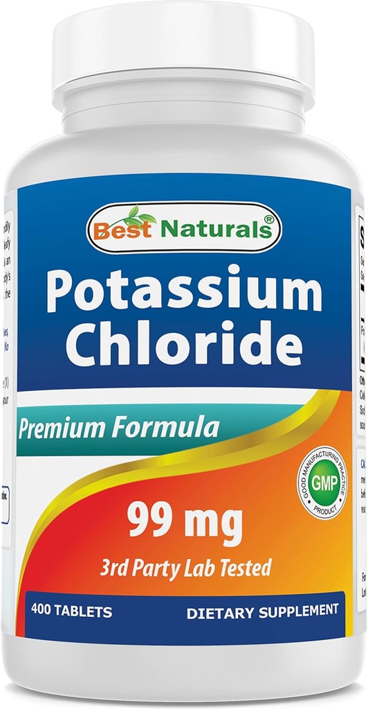 Best Naturals Potassium Chloride Supplement 99mg 400 Tablets - 3rd Party Lab Tested