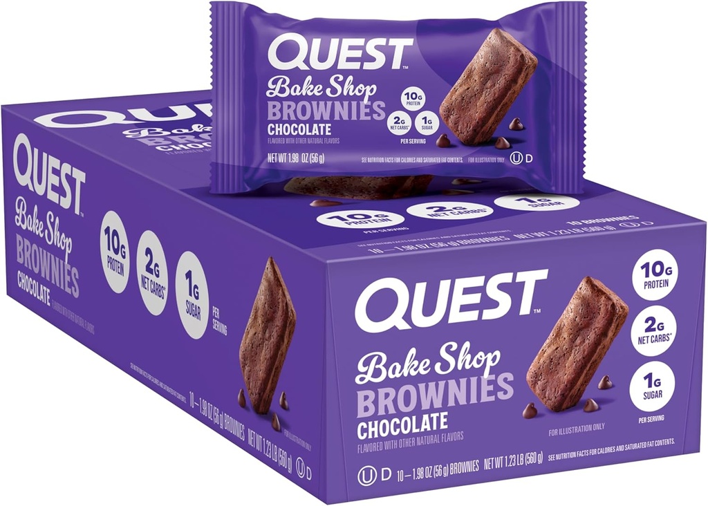Quest Nutrition Bake Shop, Chocolate Brownies, 10g protein, 2g Net Carbs, 1g Sugar, Protein Snack, 10 Counte Shop, Chocolate Brownies, 10g Protein, 2g Net Carbs, 1g Sugar, Protein Snack, 10 Count