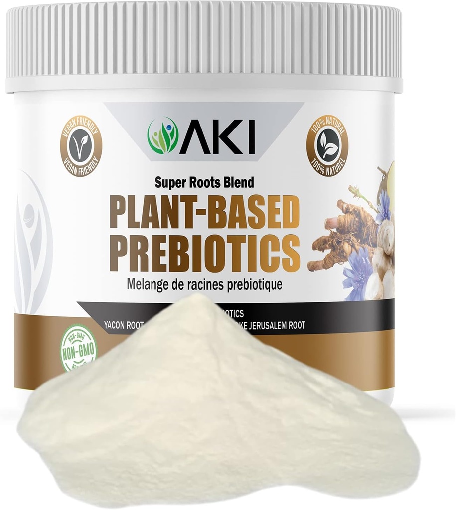 AKI Plant-based Prebiotic Blend (6oz/170g) - Ιδανική πηγή FOS & Inulin - Νουρική Εντερική Χλωρίδα & Ανοσία - Ιδανική για Πρωτεΐνη Shakes, Juice, Smoothies - Κετοφιλική, Vegan, Γλουτένη & GMO Δωρεάν