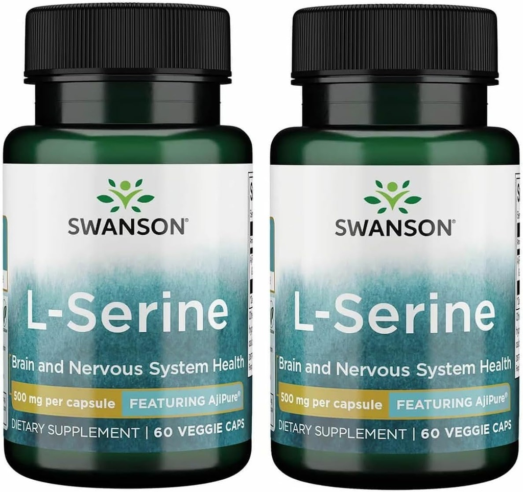 Swanson Ajipure L-Serine - Amino asit Supplement Beyin Sağlığı ve Sinir Sistemi Fonksiyonları - Doğal Formula Bilişsel Fonksiyonlar - (60 Veggie Capsules, 500 mg Her) (2 Pack)