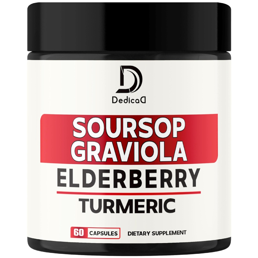 DEDICAD 11in1 Graviola Soursop Capsules - Blended with Elderberry, Turmeric, Ginger, Milk Thistle, Cranberry & More - Support Positive Mood, Immune System & Body Management