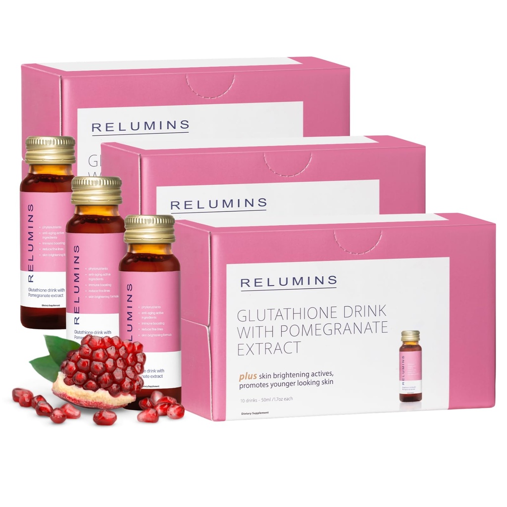 Relumins Glutathione Hydration Shots - Post-Summer Skin Recovery & Cold Air Hydration - Collagen-Boosting & Made in USA - Pomegranate Flavor – 30 Şişe x 50 ml