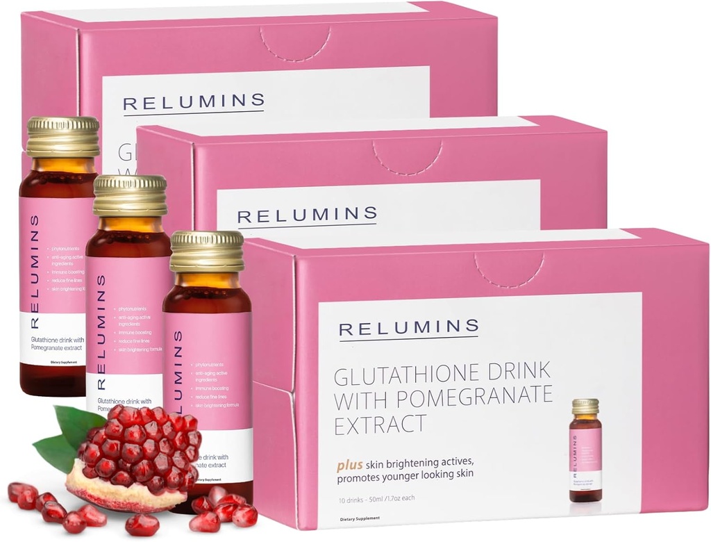 Relumins Glutathione Hydration Shots - Post-Summer Skin Recovery & Cold Air Hydration - Collagen-Boosting & Made in USA - Pomegranate Flavor – 30 Şişe x 50 ml