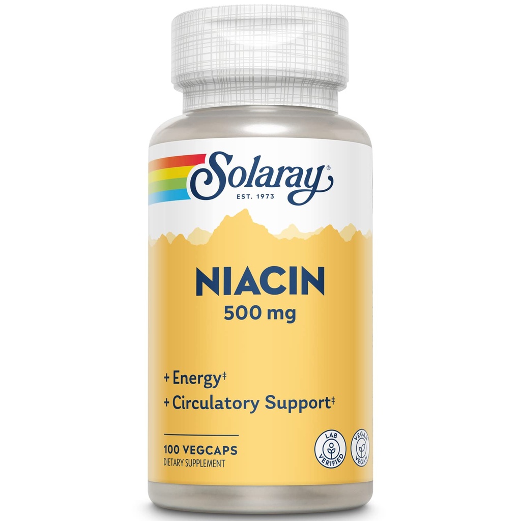 SOLARAY Niacin 500 mg, B3 | Skin Health, Nervous System & Circulation Support | 100ct