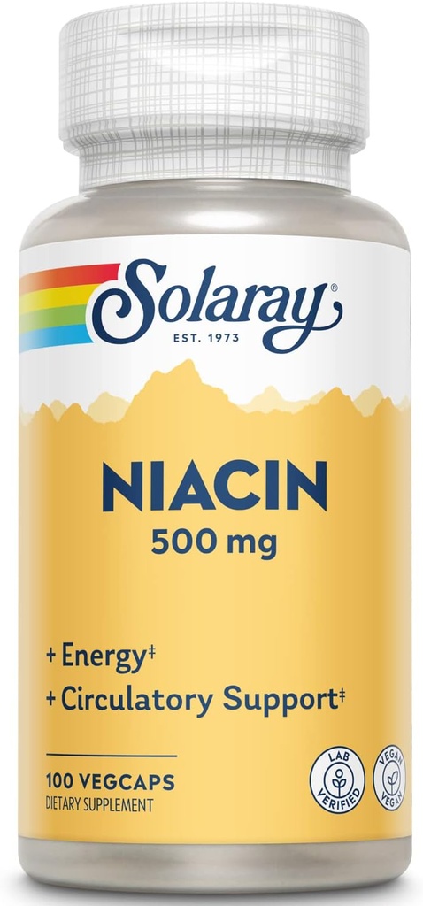 SOLARAY Niacin 500 mg, B3 | Skin Health, Nervous System & Circulation Support | 100ct