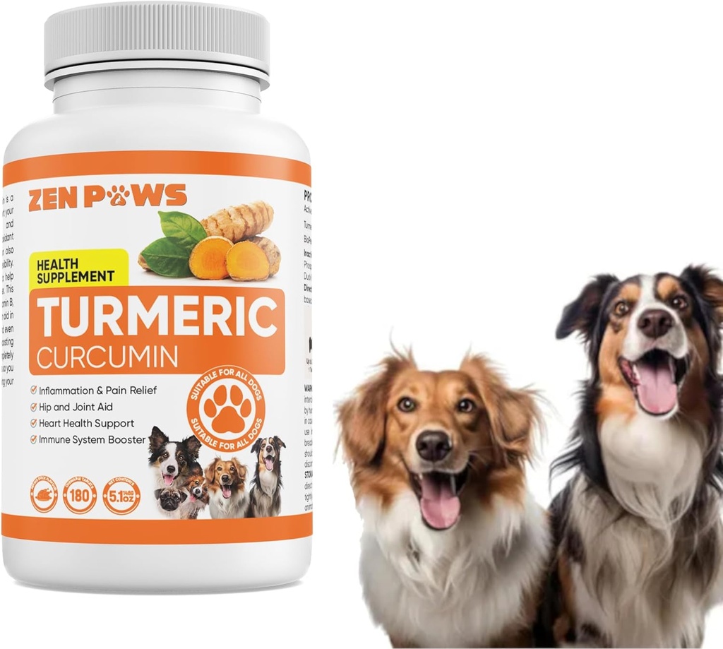 Köpekler için Turmeric - 180 Kont Tablet Curcumin & Piperine ile Tedaviler - Ortak Sağlık, Hareketlilik, Alerji & Itch Relief, Skin & Coat, Hot Spots - Duck Flavor with Salmon Oil