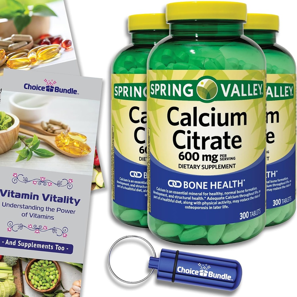 Spring Valley Food Citrate Tabletler Diyeter Supplement 600 mg 300 Ct 3 pk Choice Sche (900 Total) + Vitamin Rehber & Pill Konteyner (5 Madde)!