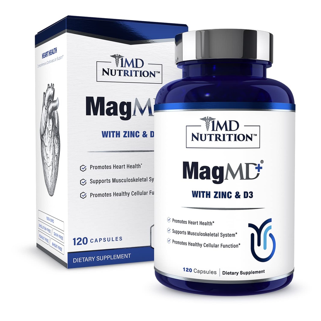 1MD Beslenme MagMD Plus - Çinko & D3 ile - Kalp Sağlığı, Kemik ve Kas Güçlüliği ve Aids Immune Sistemi - 120 Cttt