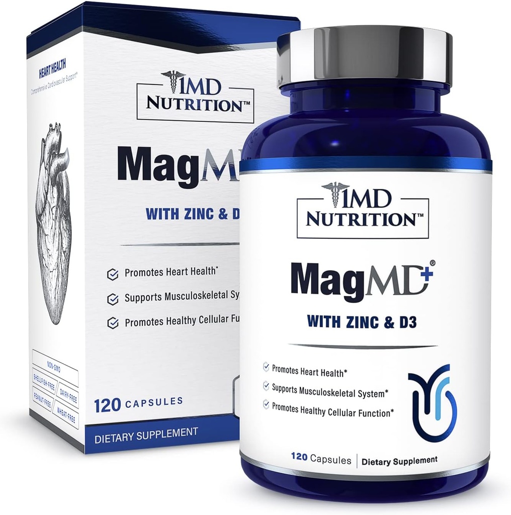 1MD Beslenme MagMD Plus - Çinko & D3 ile - Kalp Sağlığı, Kemik ve Kas Güçlüliği ve Aids Immune Sistemi - 120 Cttt