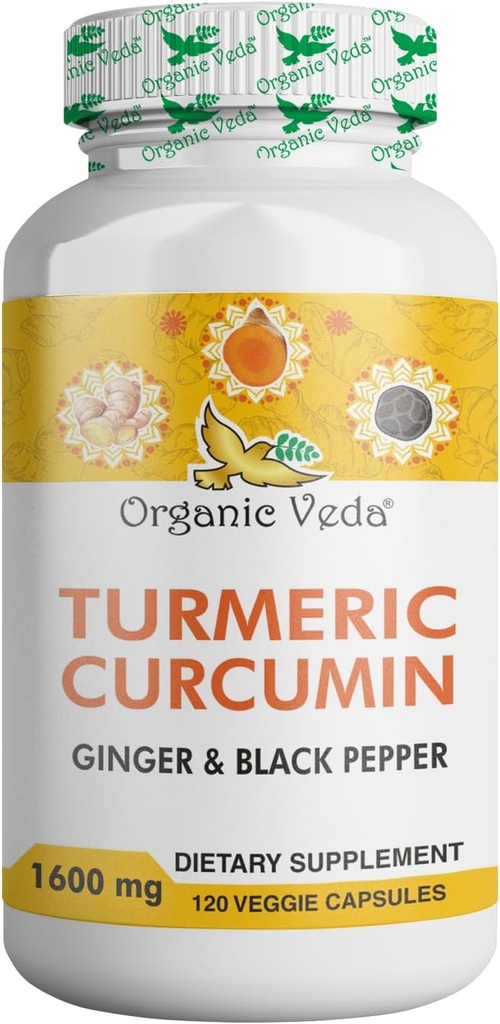 Organik Veda Turmeric ve Ginger Capsules 120 Pills - Organik Turmeric Curcumin with Black Pepper for Common Support - Non GMO, Gluten Free, Turmeric and Ginger Supplement (% 95 curcuminoids)
