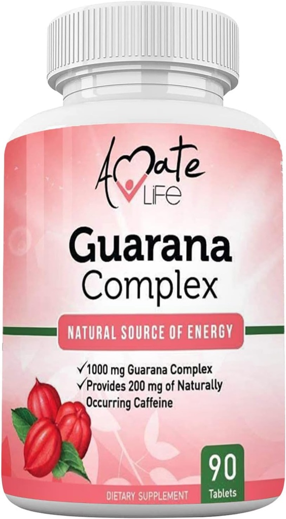 Amate Life Guarana Complex - Guarana Complex Energizer - Caffeine Energizing Supplement - Source of Energy - Increasing Mind Functions Supplement - 1000mg of Guarana - 90 Tablets