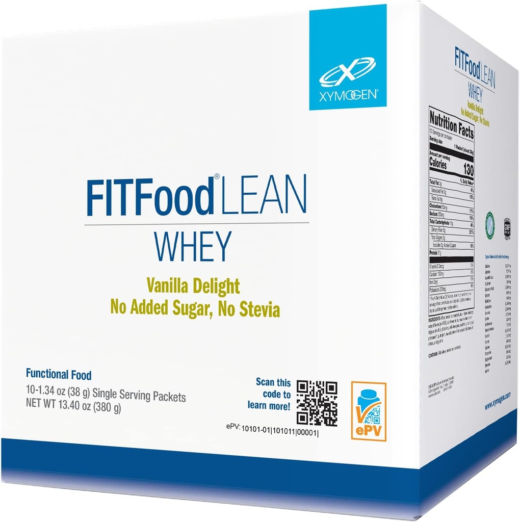 XYMOGEN FIT Food Lean Whey No add Sugar, No Stevia - BioActive Whey Protein Tozu Doğal Immunoglobulins - Sağlıklı Vücut Kompozisyonu, Immune Health, Workouts - Vanilla (10 Packets)