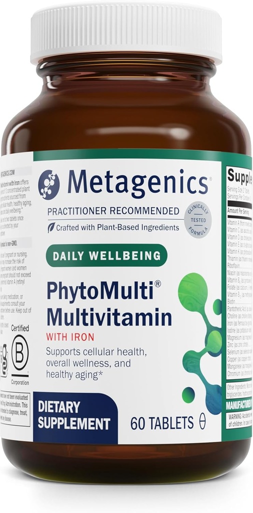 Metagenics Phyto Multivitamin with Iron - Daily Multivitamins with Phytonutrients - Multivitamin for Men & Women - Phyto Multivitamin - Demir, çinko & B6 Vitaminleri ile - 60 Tabletler