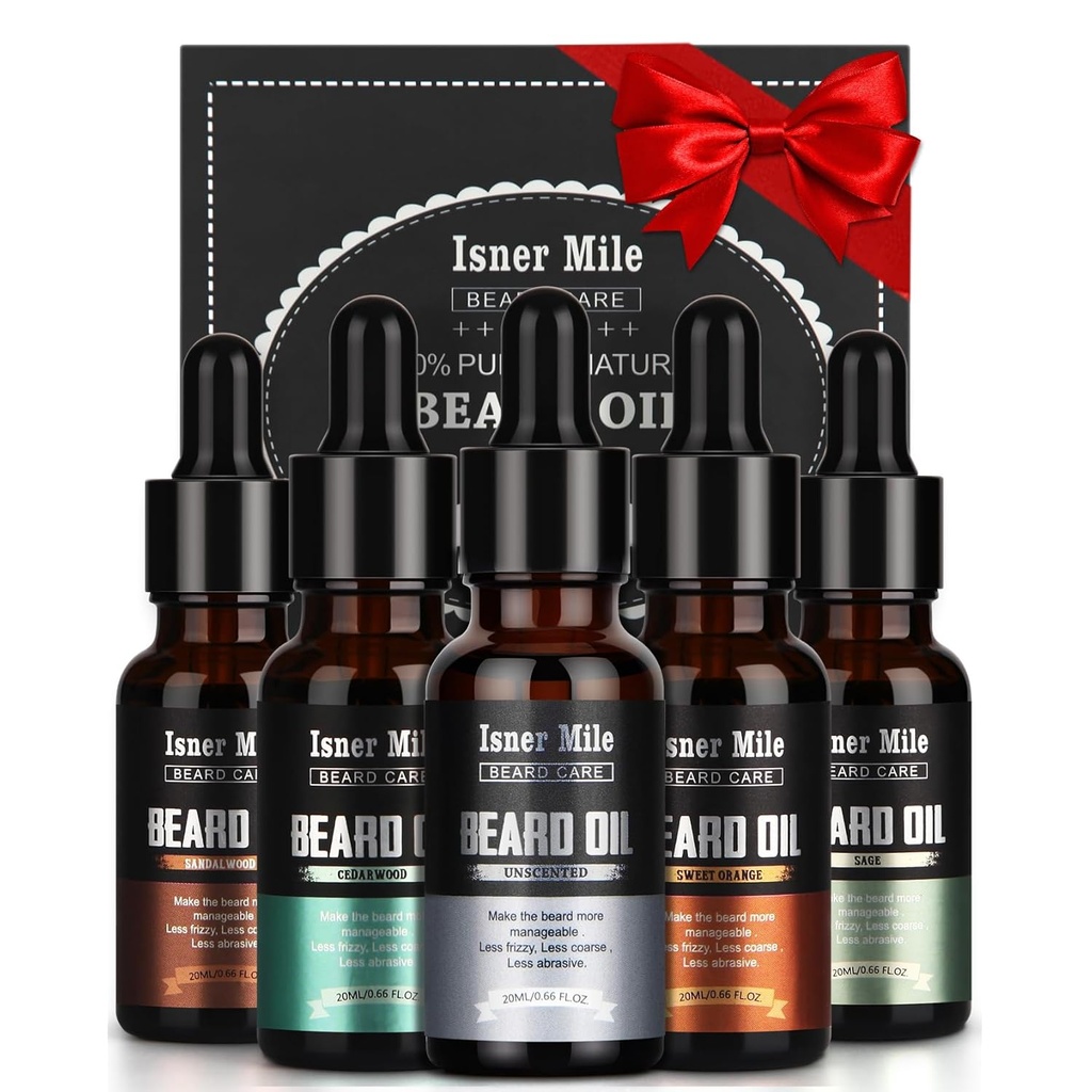 ISNER MILE Beard Oil Kit for Men Durumer: Cedarwood Sandalwood Sage Orange Unscented, Mustaches Soften Moisturing, Valentines Hediyeleri O'nun için Babalar Doğum Günü Hediyeleri