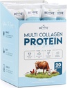 Multi Collagen Protein Toz Paketleri - Tipler I, II, III, V & X - Hydrolyzed Grass Fed Bovine, Wild Caught Fish, & Free-Range Chicken & Egg Collagen. No-GMO, Halal, (10g Her, 20 Packets)