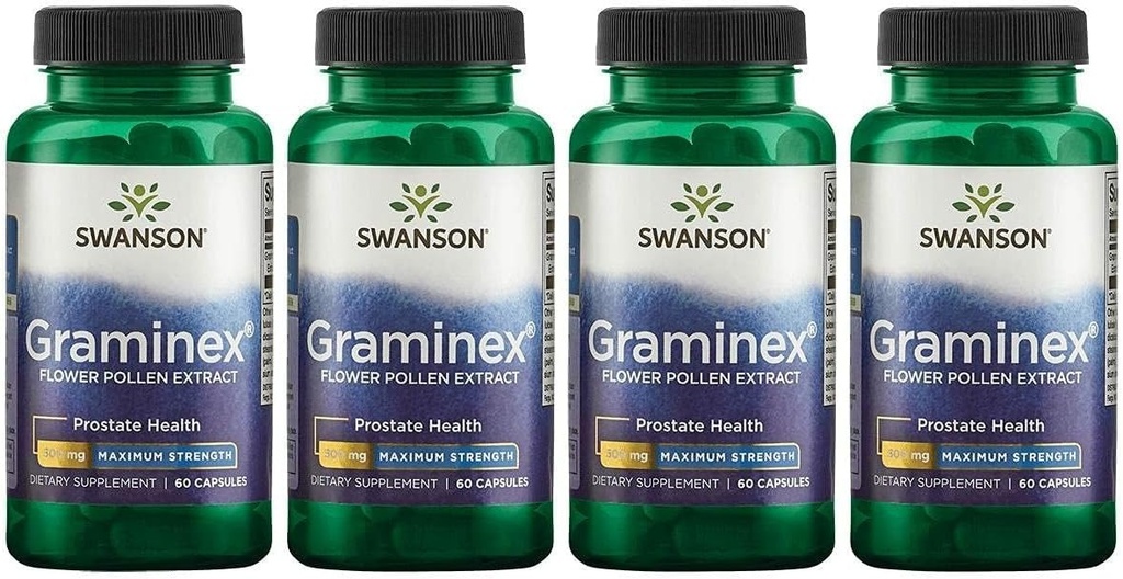 Swanson μέγιστη δύναμη Graminex εκχύλισμα γύρης λουλουδιών - Υποστηρίζει την υγεία του προστάτη, ούρα Φυλλαδική λειτουργία, και νεφρική υγεία - συμπλήρωμα υγείας για τους άνδρες - (60 κάψουλες, 500mg το καθένα) (4 Συσκευασία)