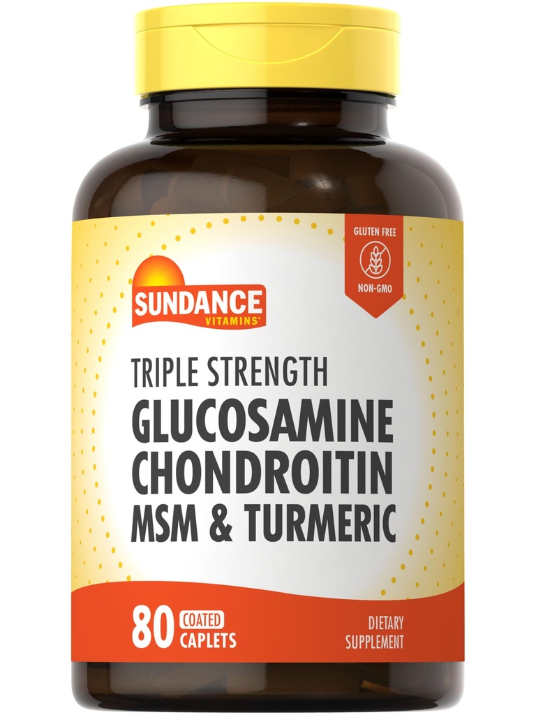 Sundance Glucosamine Chondroitin with MSM and Turmeric | 80 Caplets | Triple Strength Formula | Non-GMO and Gluten Free Supplement Supplement Supplement