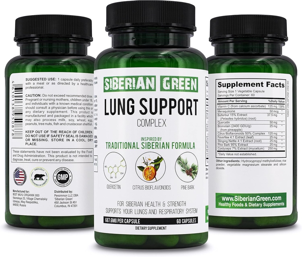 Siberian Green Lung Support Complex 60 Κάψουλες - Παραδοσιακό συμπλήρωμα Φόρμουλας πλούσιο σε Quercetin, Citrus Bioflavonoids, Pine Bark