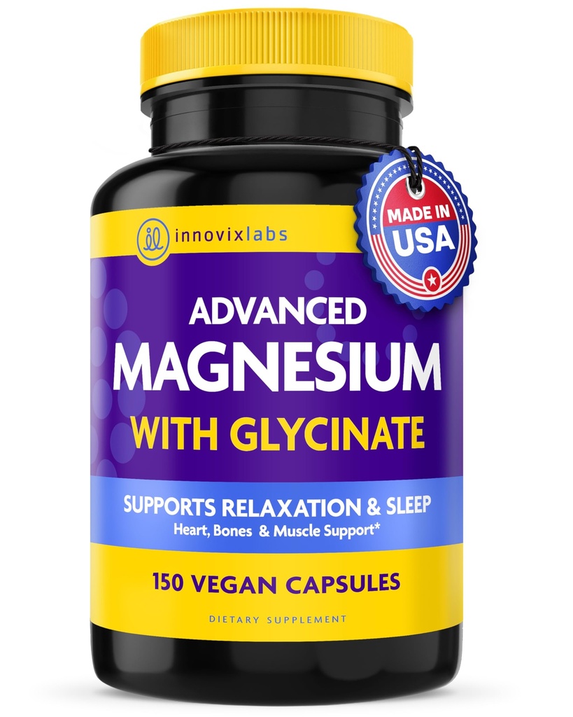 InnovixLabs Gelişmiş Magnezyum Capsules - 150 Ct, 210 mg - Chelated Glycinate ve Malate - Yüksek Aborpsiyon, Rahatlama, Bones, Muscle Health, Vegan Malate Sleep Supplement