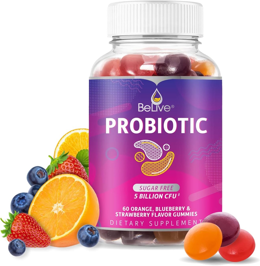 Belive Probiotic Gummies - Προβιοτικά με 5 δισεκατομμύρια CFUs για Digestive Υγεία, Άνδρες, Γυναίκες & Παιδιά - για Ανοσολογική Υποστήριξη, Χωρίς Ζάχαρη & Vegan 