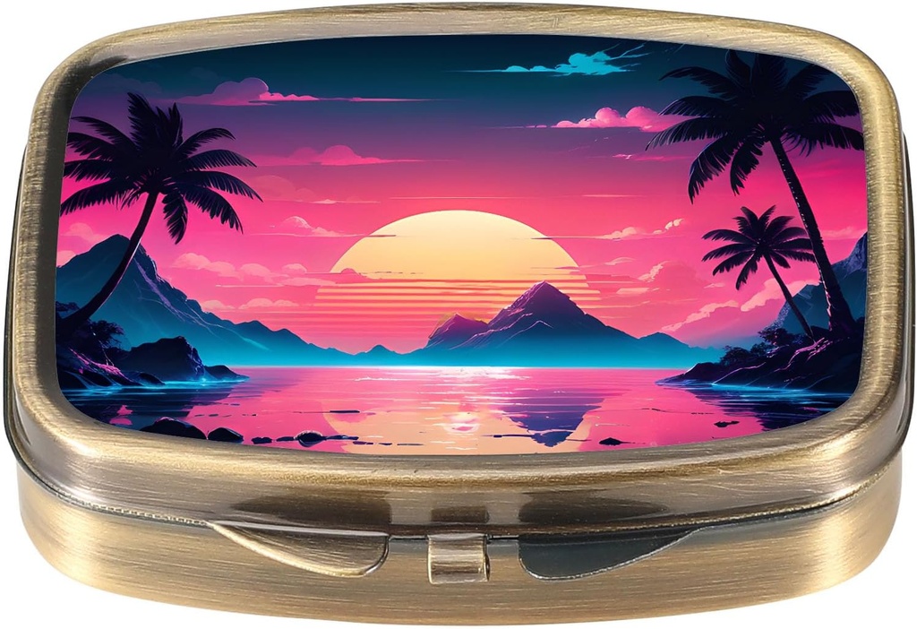 Dynippy Pill θήκη χάπι με καθρέφτη Retro Pocket 2 συσκευασία ιατρική περίπτωση Vitamin Pill Organizer για Pocket Purse και τα ταξίδια (Vintage τοπίο μοτίβο)