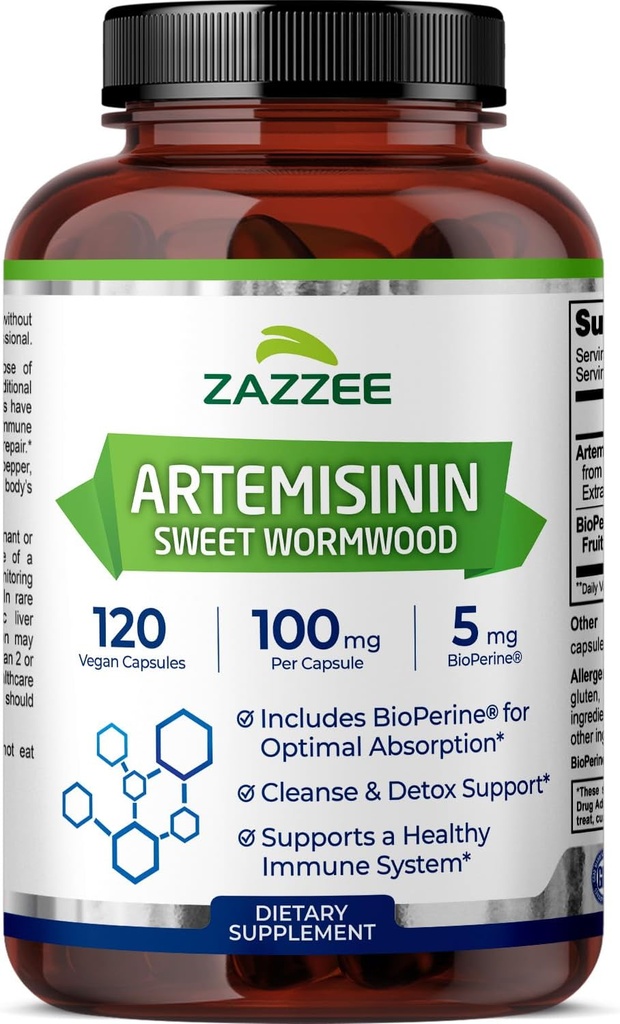 Zazzee High Abxia Artemisinin, 100 mg per Capsule, 120 Vegan Capsules, 5 mg BioPerine ile maksimum Aborpsiyon için, Sweet Wormwood Ekstra, 4 Ay Supply, All-Doğal ve Non-GMO