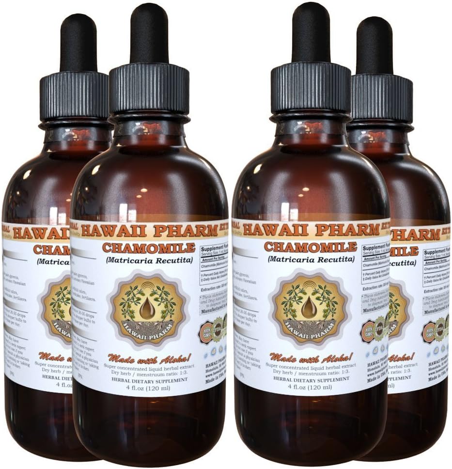 Chamomile Liquid Extract, Organik Chamomile (Matricaria Recutita) Tincture Supplement 4x4 ozz