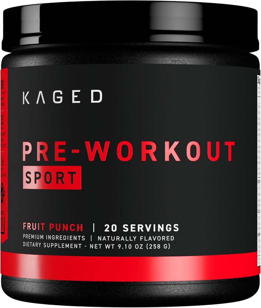 Kaged Sport Pre Workout Toz for Men & Women, Fruit Punch, Sport sertifikalı, 188 mg Caffeine, Nitrik Oksit Supplement, Beta Alanine for Energy, Kilolifting, Cardio Endurance & Strength, 20 Servisler