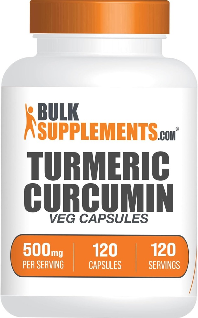 BulkSupplements.com Κάψουλες Εκχυλίσματος Turmeric 500mg - Συμπληρώματα Κουρκουμίνης, Κουρκουμίνη Turmeric - Χωρίς Γλουτένη,120 Κάψουλες Veg (πακέτο του 1)
