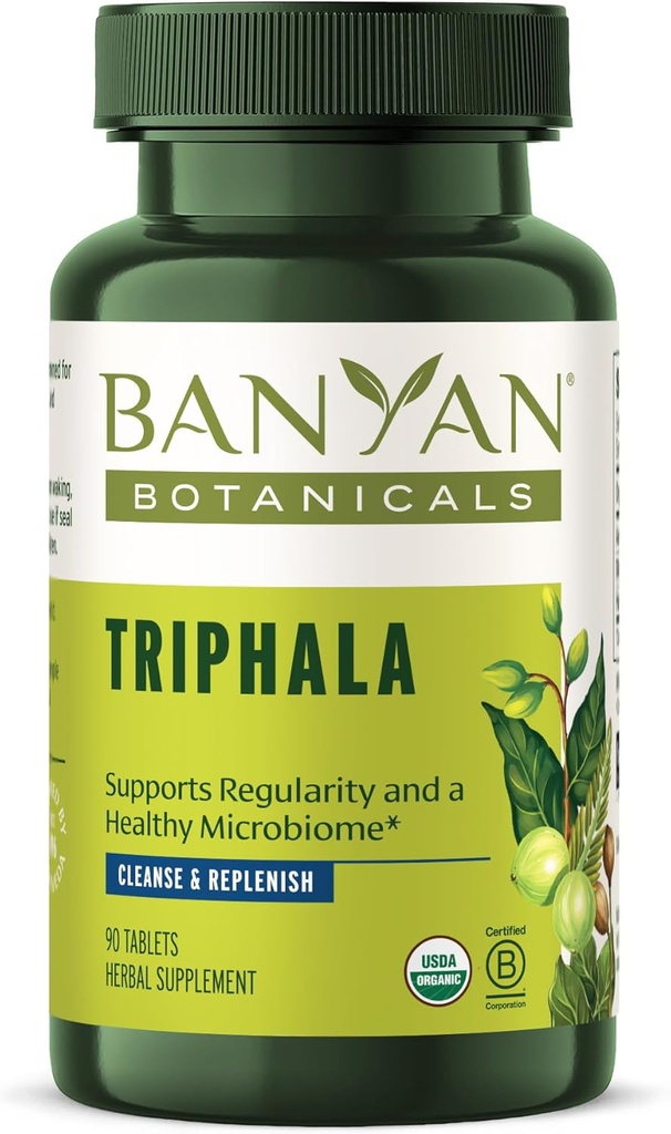 Banyan Botanicals Triphala Tablets - Organic Triphala Supplement with Amla, Haritaki & Bibhitaki – For Digestion, Elimination & Healthy Gut Microbiome* – 90 Tablets – Non-GMO Sustainably Sourced Vegan
