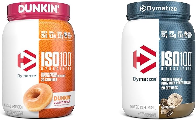 ISO100 Hydrolyzed Protein Tozunu,% 100 Whey Isolate, Dunkin'in camlı Donut Flavor, 20 Hizmet & ISO100 Hydrolyzed Protein Tozu,% Whey Isolate Protein, 25g Protein, 5.5g BCAAs