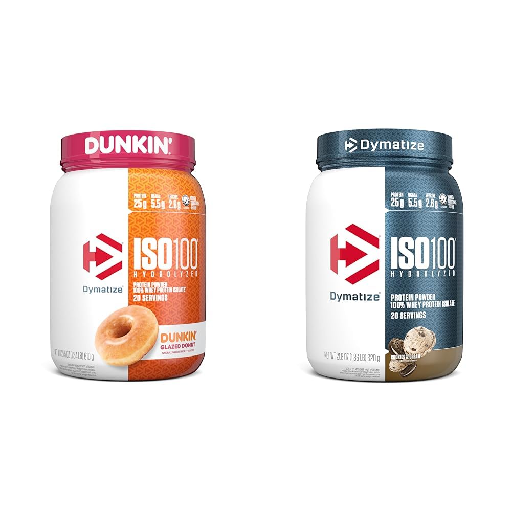 ISO100 Hydrolyzed Protein Tozunu,% 100 Whey Isolate, Dunkin'in camlı Donut Flavor, 20 Hizmet & ISO100 Hydrolyzed Protein Tozu,% Whey Isolate Protein, 25g Protein, 5.5g BCAAs